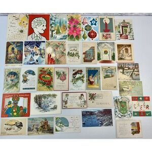 *H* Huge Lot of 34 Vintage Christmas Cards 1920's-1960's MCM Used